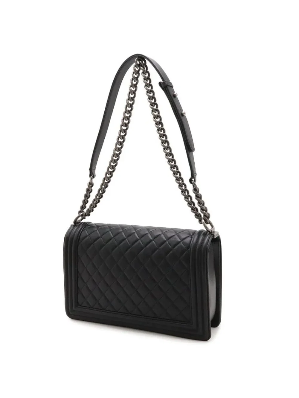 Chanel Boy Quilted CC Logo Chain Shoulder Bag Lambskin Leather Black